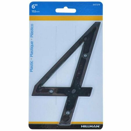 RECINTO 6 in. No.4 Plastic Nail-On House Number, Black - 1 Piece, 3PK RE3300395